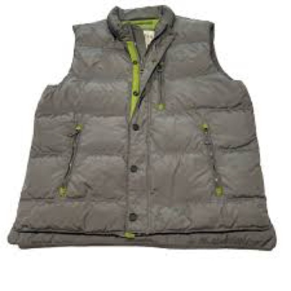 Orvis Gray Puffer Vest with Green Accents